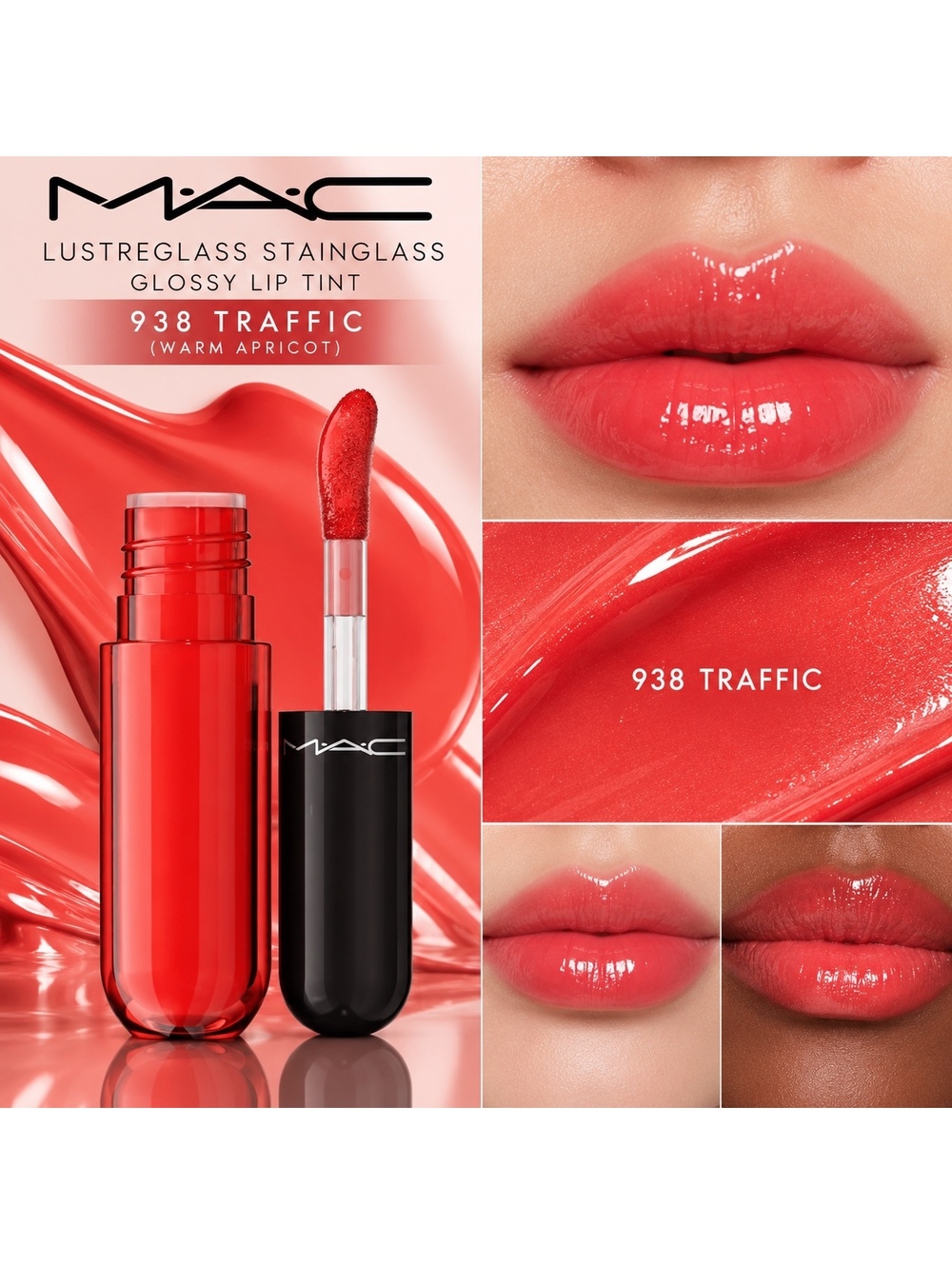 MAC Lustreglass Stainglass Glossy Lip Tint • 938 Traffic • Warm Apricot • New